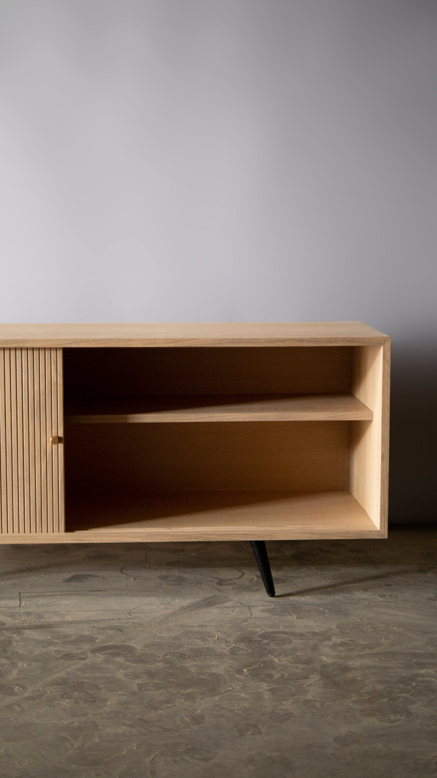 Mid Century Inspired Oak Fluted Media Console