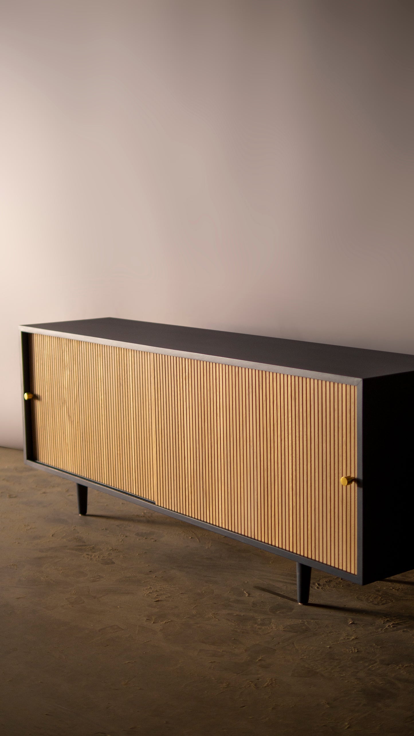 Mid Century Inspired Oak Fluted Media Console