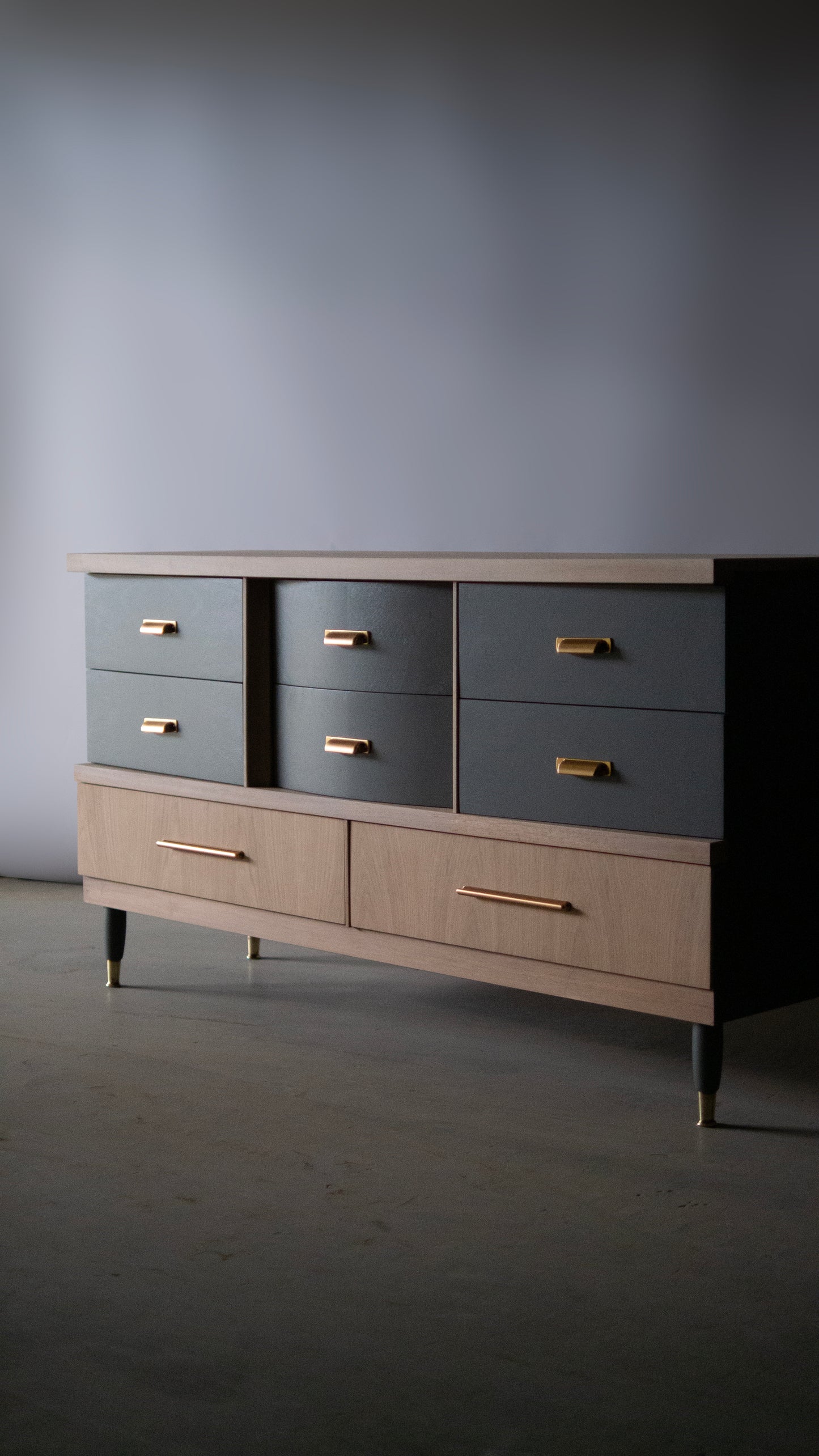 Gray and Walnut Bleached MCM Dresser