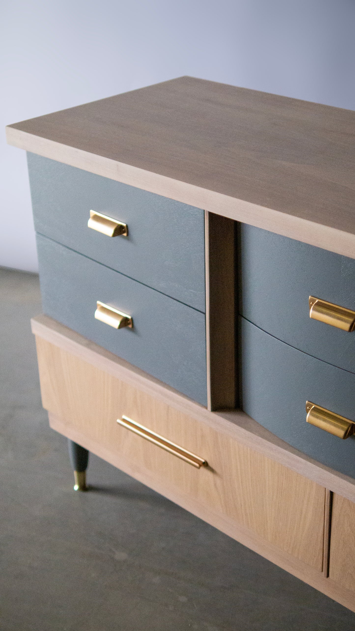 Gray and Walnut Bleached MCM Dresser