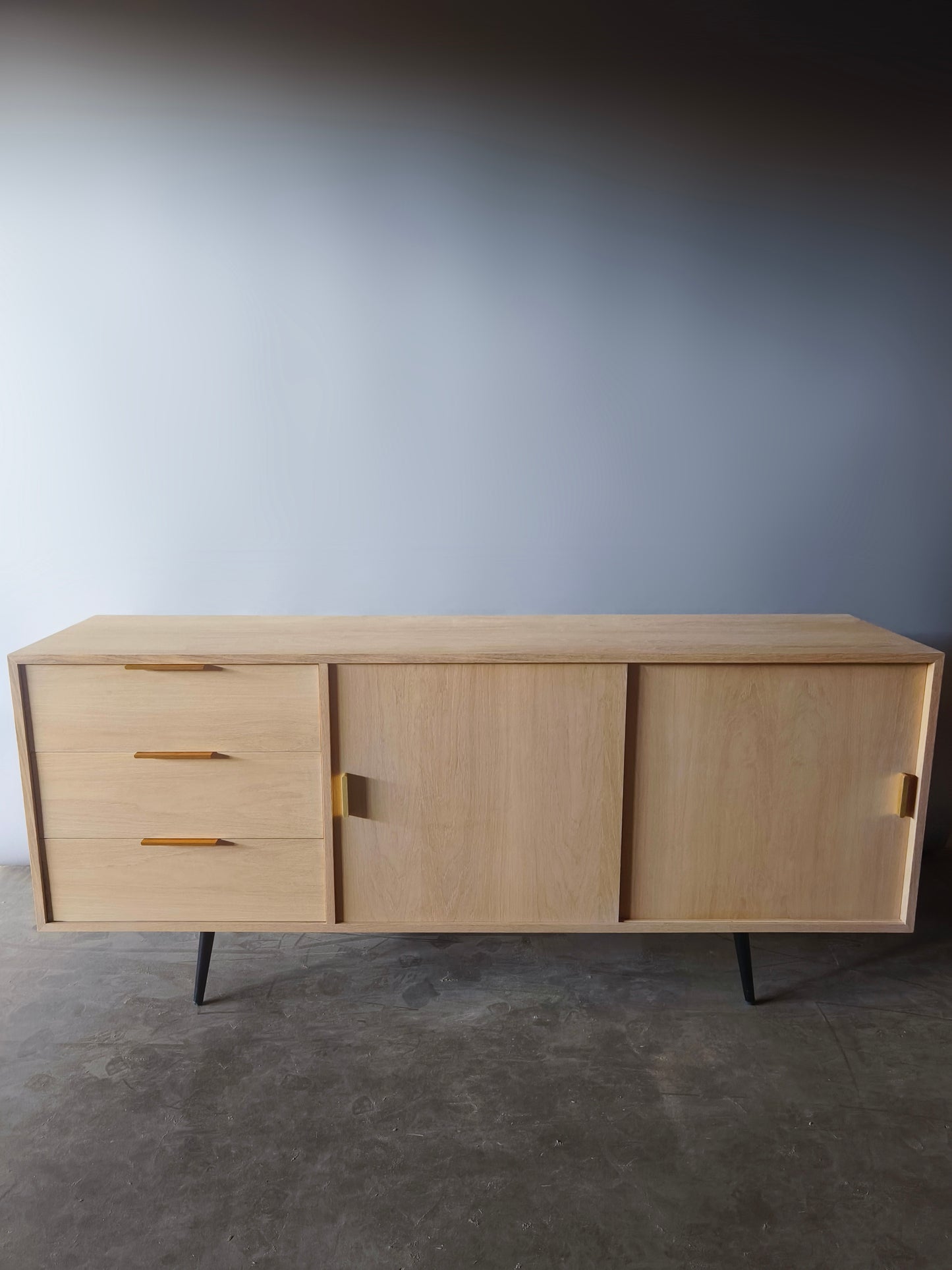 Large MCM Oak Sliding Door Credenza