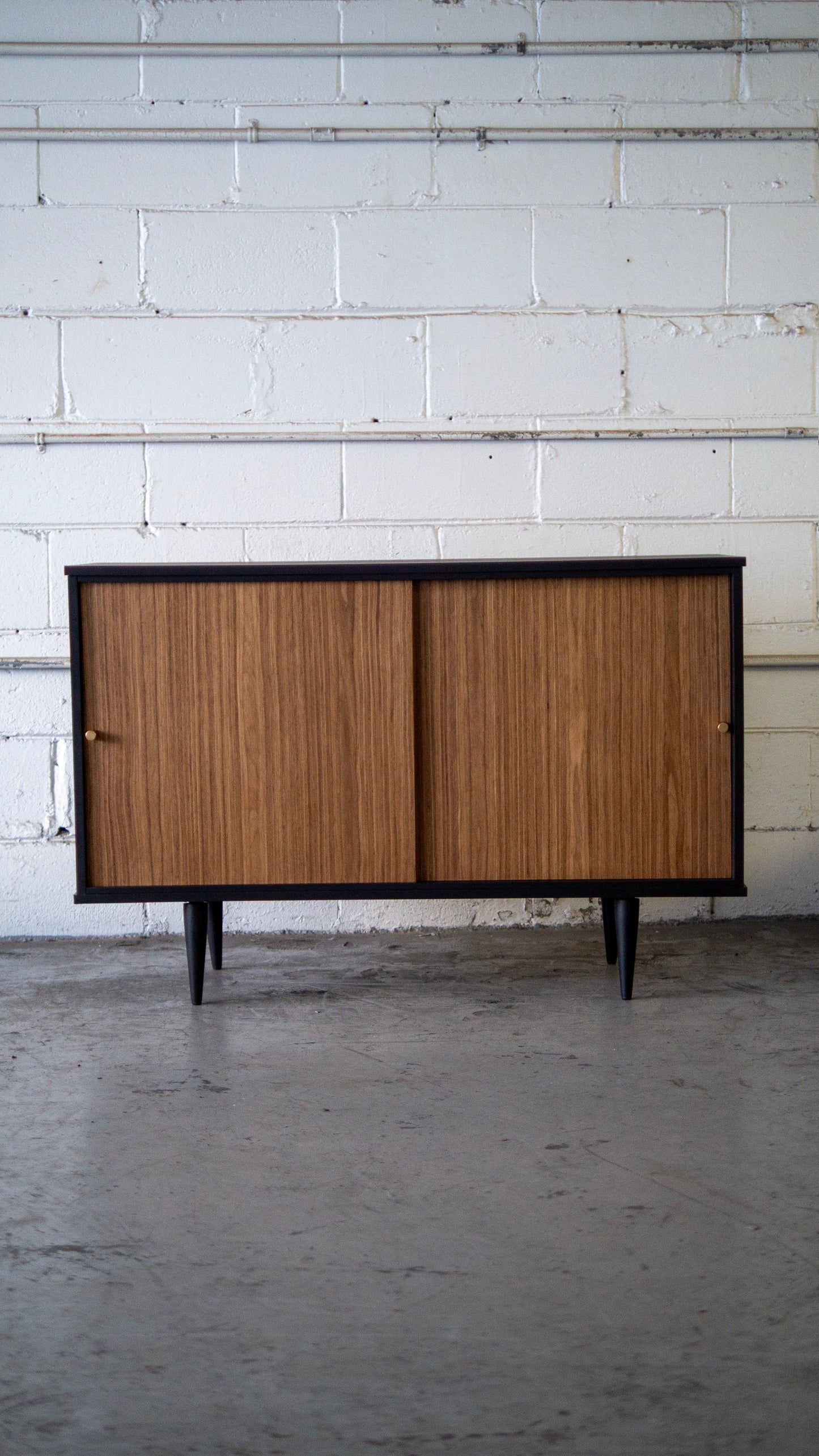 Walnut MCM Credenza — Vintage Sliding Door Storage Toronto