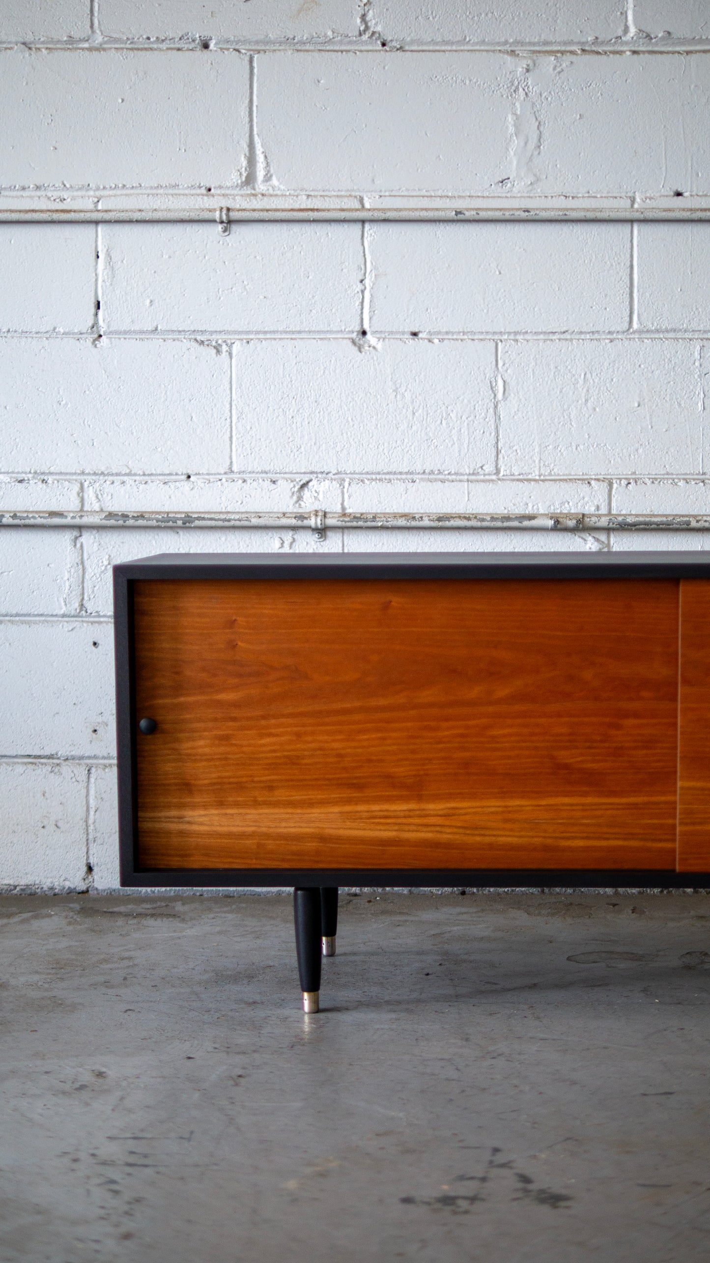 Custom 52” Walnut Media Console – Low-Profile Mid-Century Modern Credenza