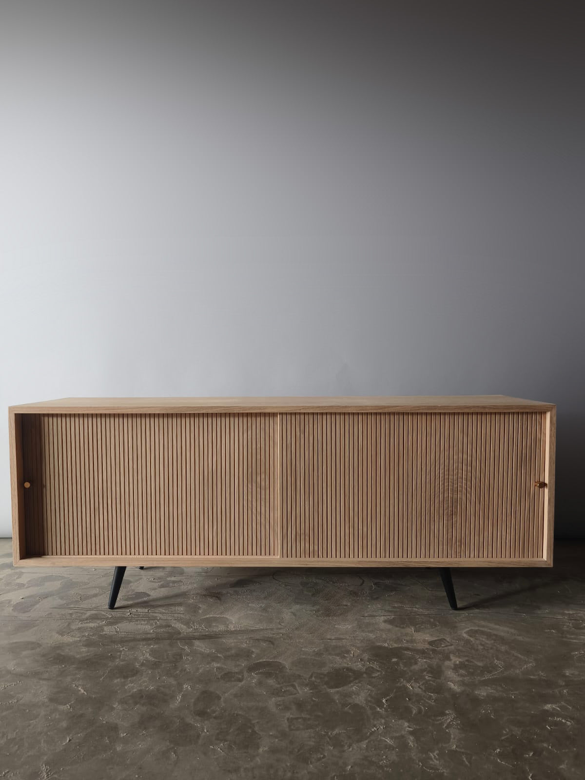 Mid Century Inspired Oak Fluted Media Console