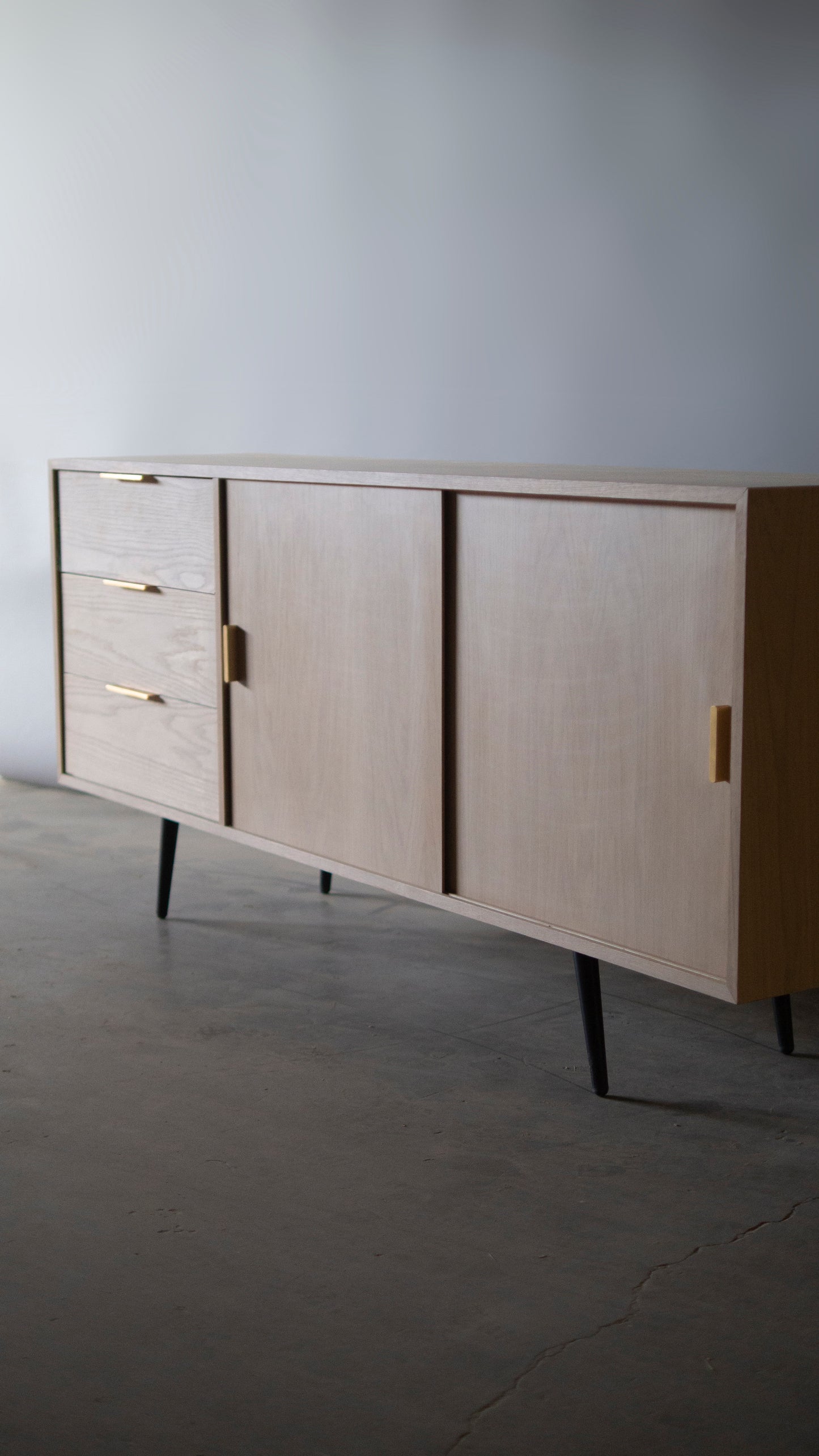 Large MCM Oak Sliding Door Credenza