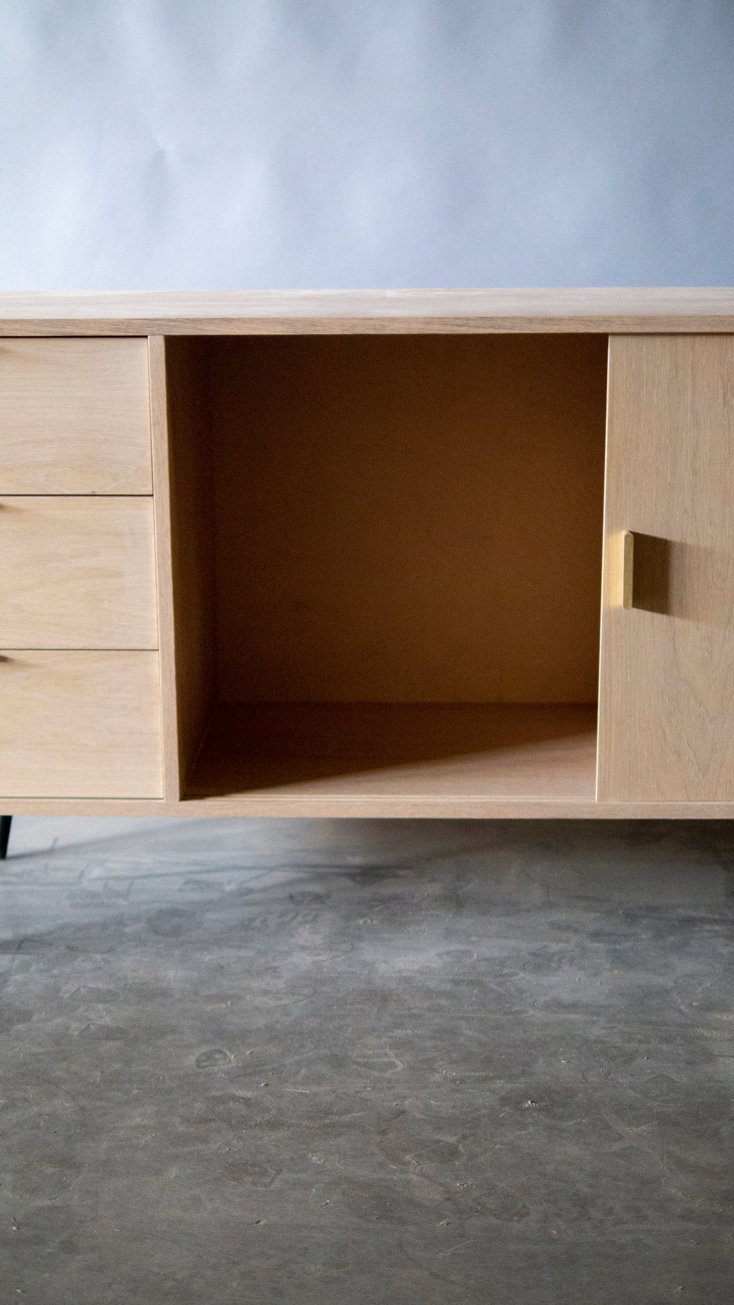 Large MCM Oak Sliding Door Credenza