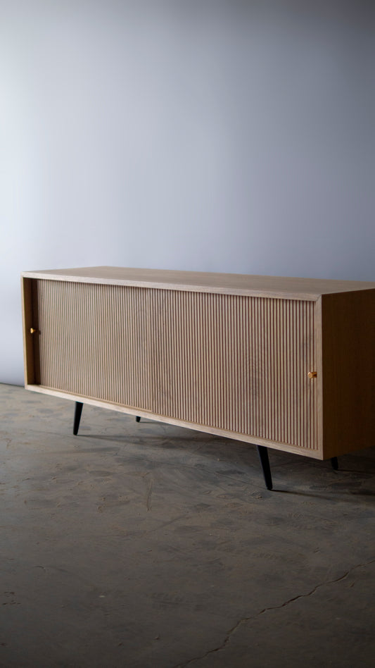 Mid Century Inspired Oak Fluted Media Console