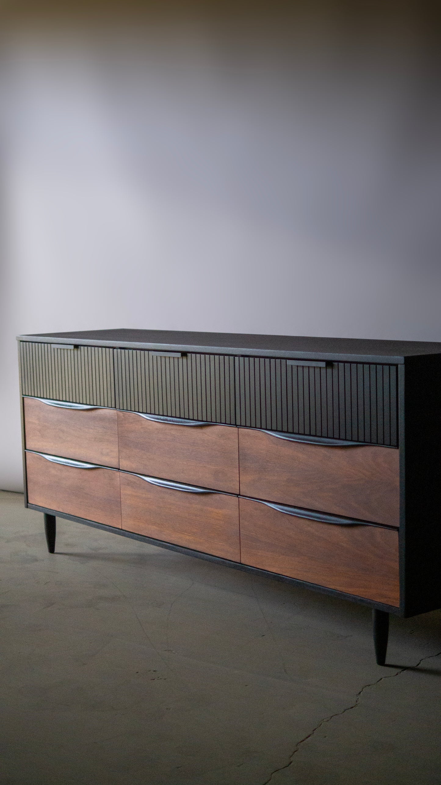 Beautiful Large Fluted MCM Walnut Dresser