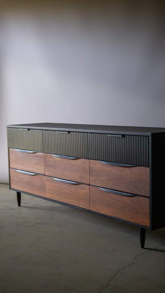 Beautiful Large Fluted MCM Walnut Dresser