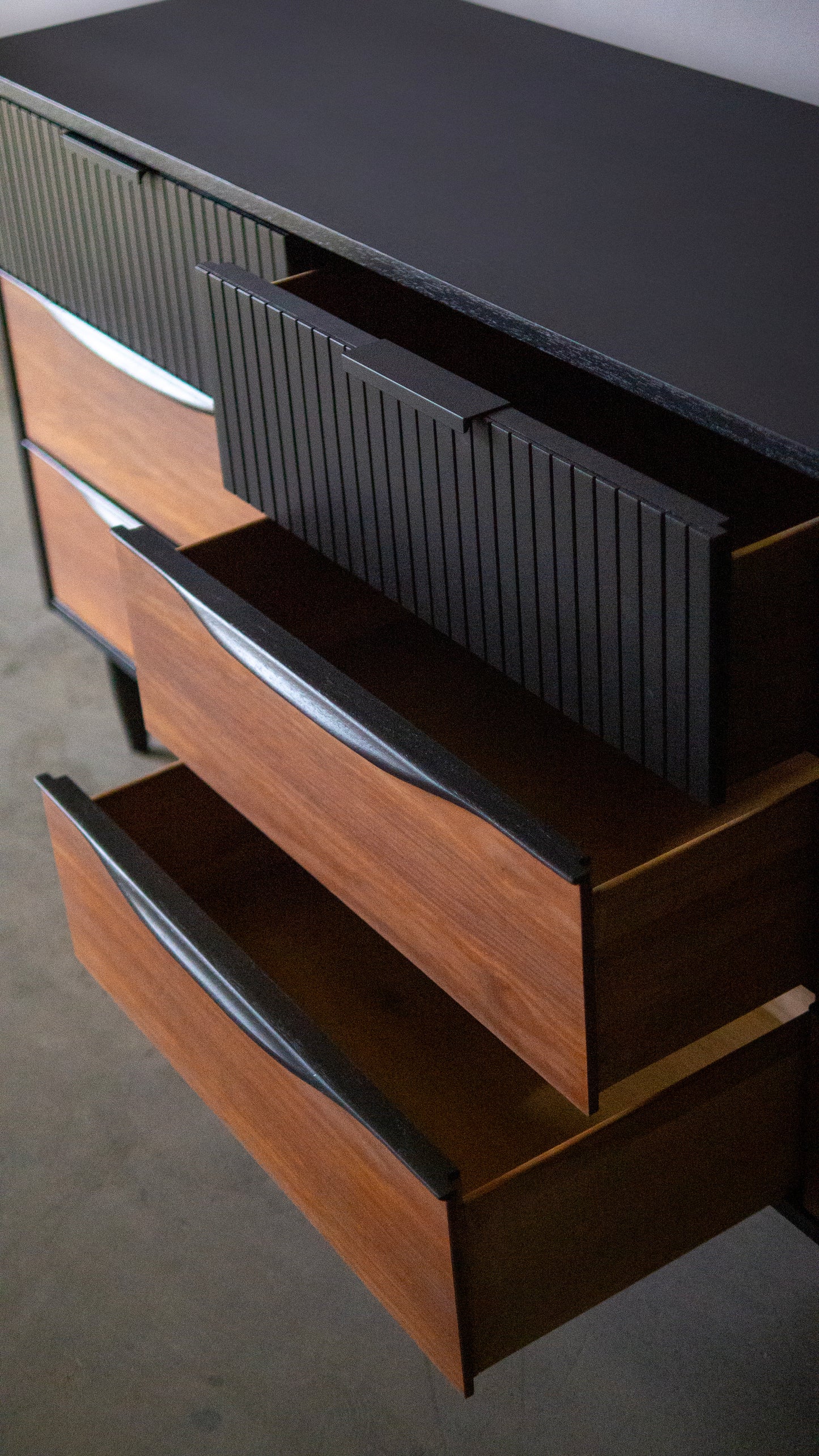 Beautiful Large Fluted MCM Walnut Dresser
