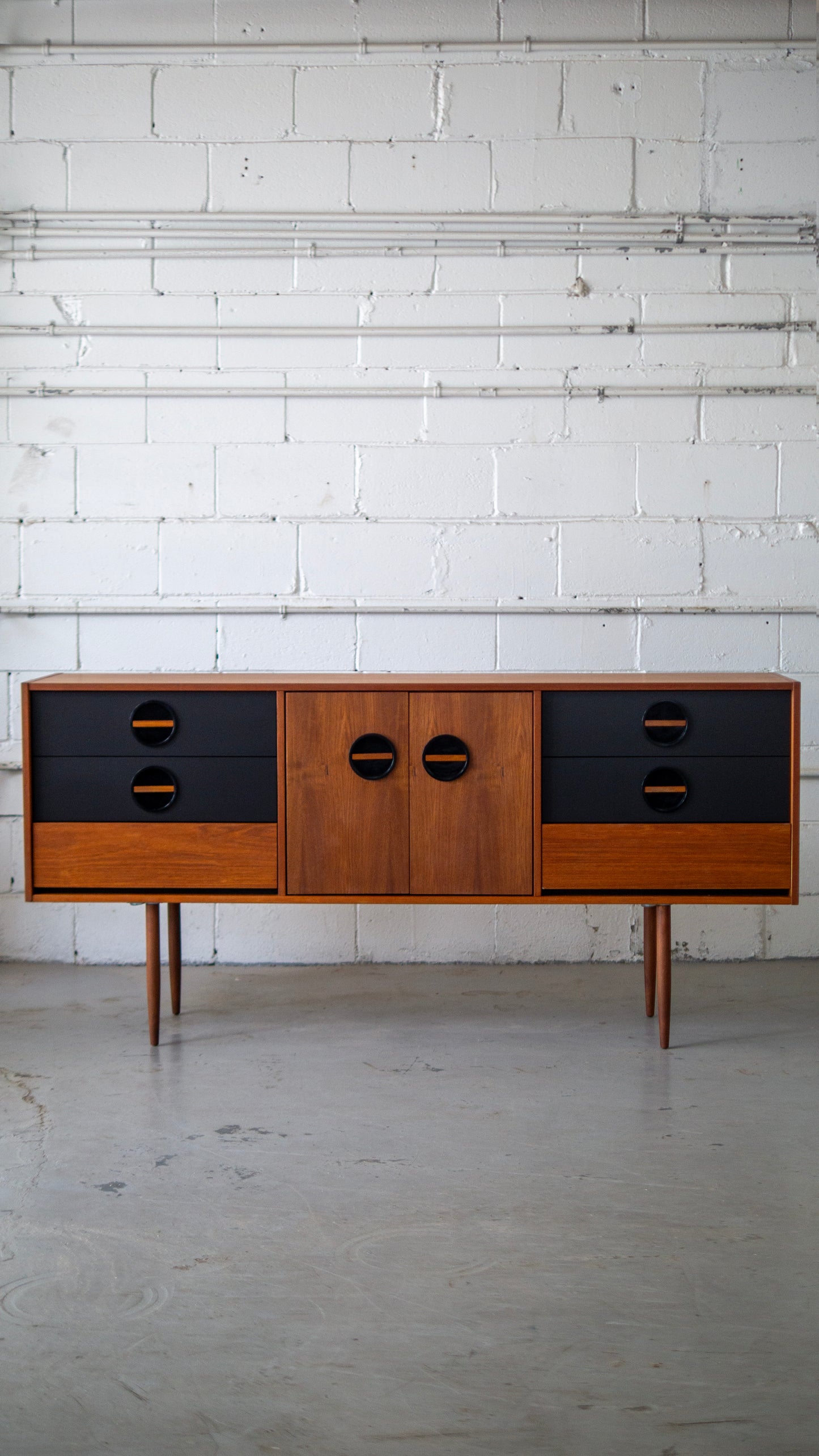 Retro MCM Black and Teak Credenza