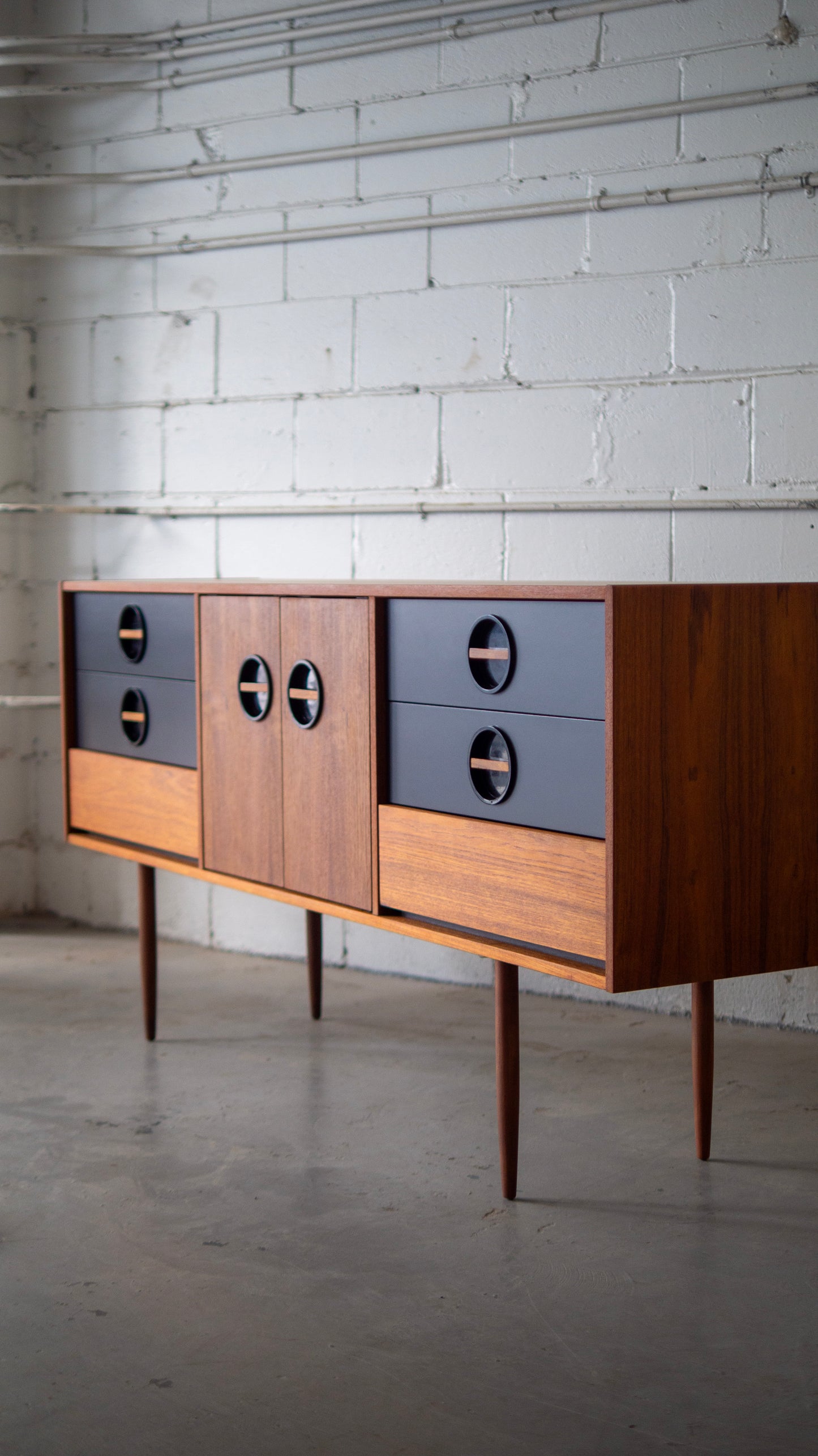 Retro MCM Black and Teak Credenza