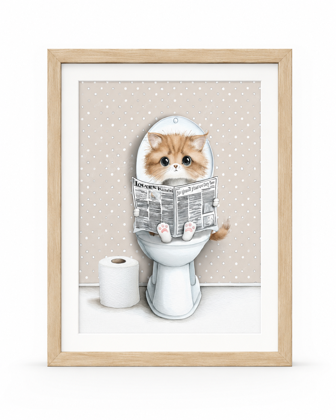 Coco Kitty on the Throne — Newspaper Toilet Printable Wall Art (Instant Digital Download)