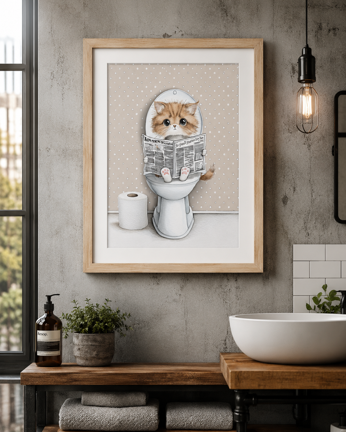 Coco Kitty on the Throne — Newspaper Toilet Printable Wall Art (Instant Digital Download)