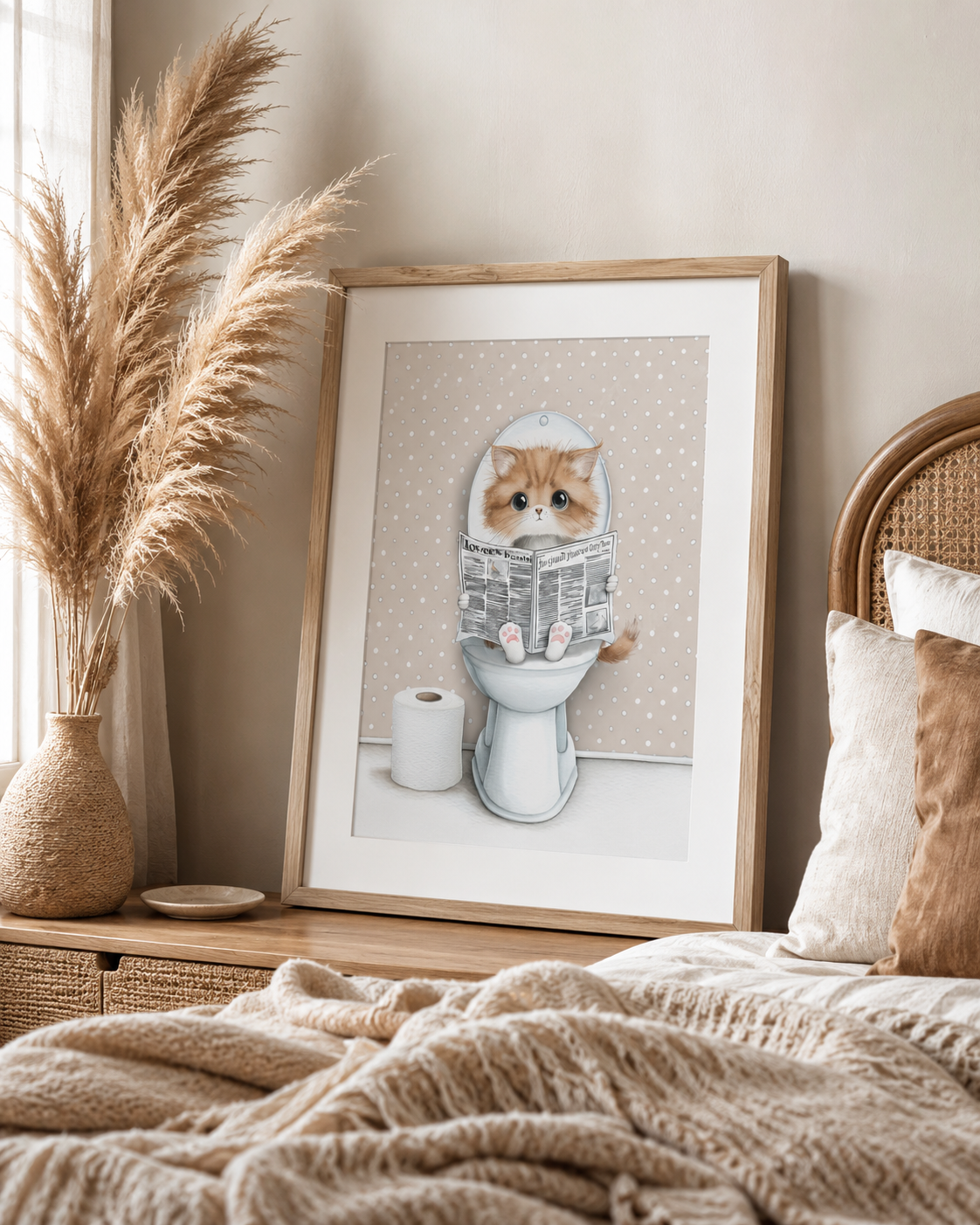 Coco Kitty on the Throne — Newspaper Toilet Printable Wall Art (Instant Digital Download)