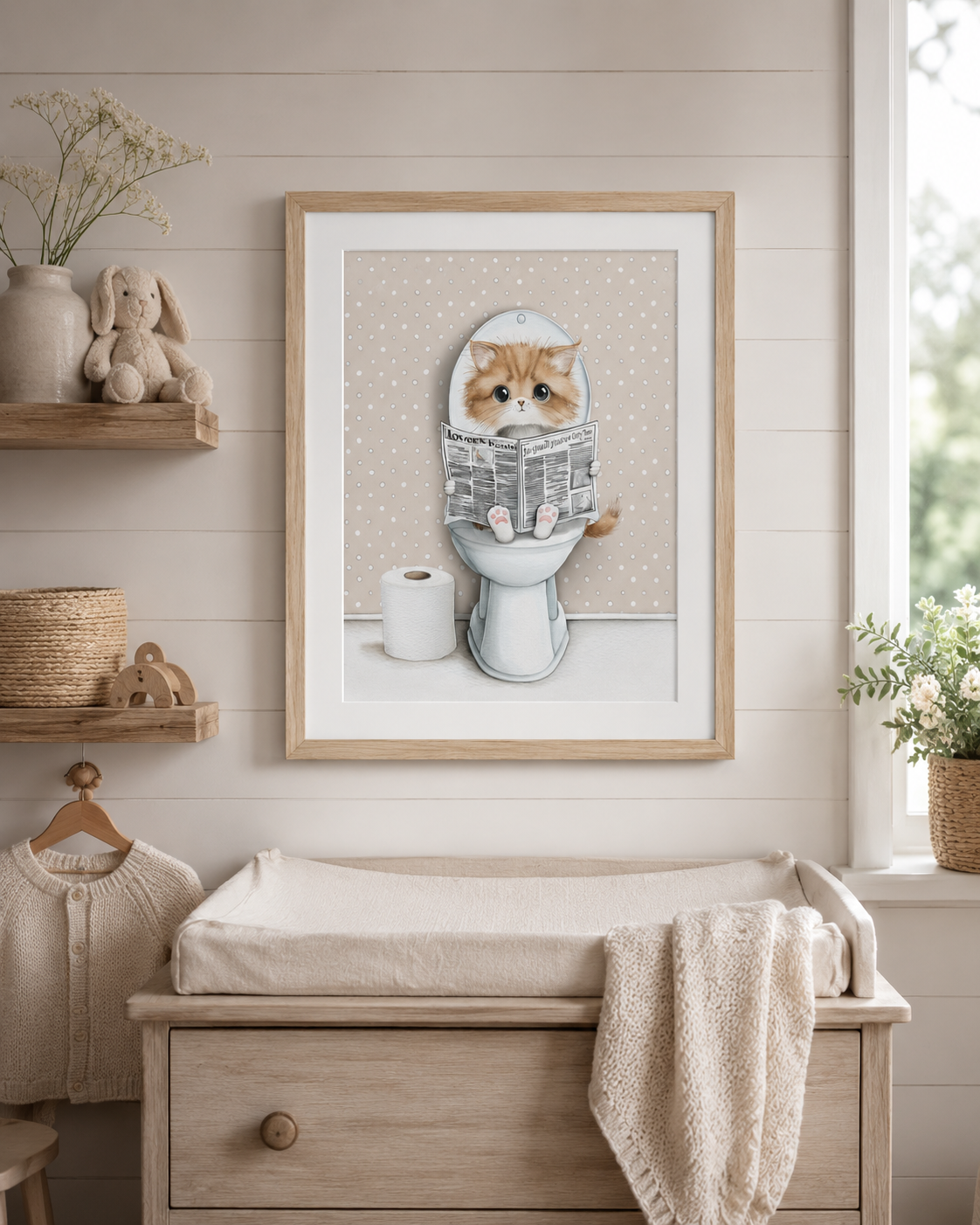 Coco Kitty on the Throne — Newspaper Toilet Printable Wall Art (Instant Digital Download)