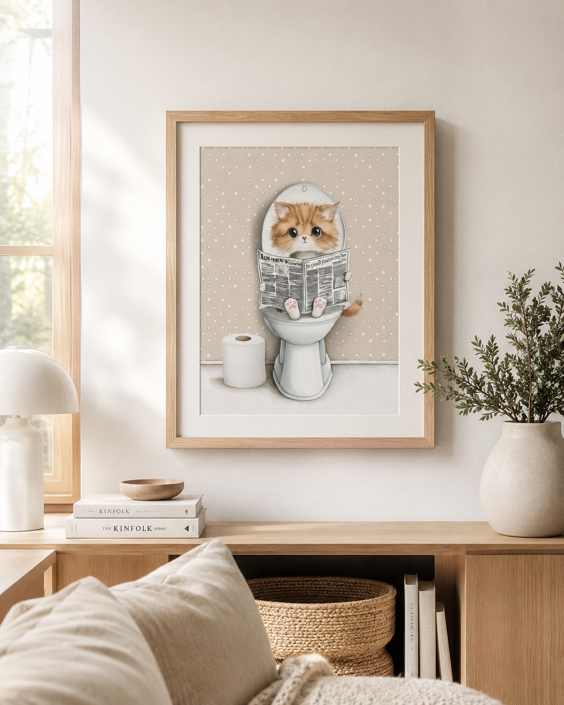 Coco Kitty on the Throne — Newspaper Toilet Printable Wall Art (Instant Digital Download)