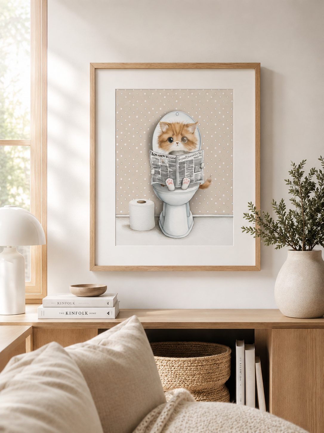 Coco Kitty on the Throne — Newspaper Toilet Printable Wall Art (Instant Digital Download)