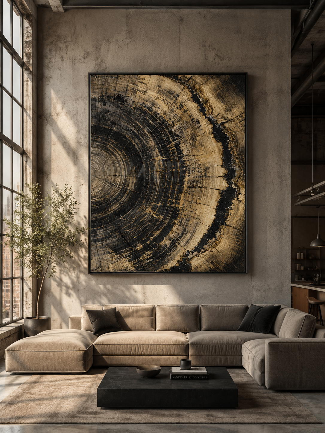 Golden Bark Tree Rings Wall Art Print — Instant Digital Download