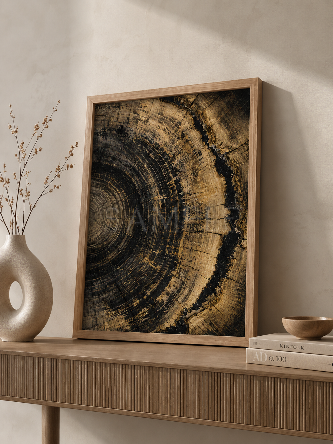 Golden Bark Tree Rings Wall Art Print — Instant Digital Download