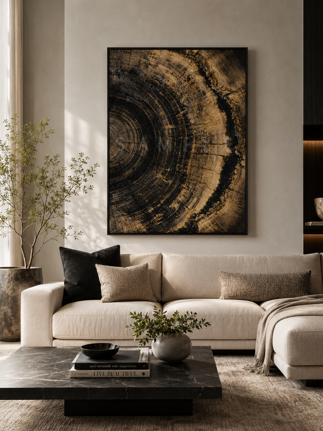 Golden Bark Tree Rings Wall Art Print — Instant Digital Download