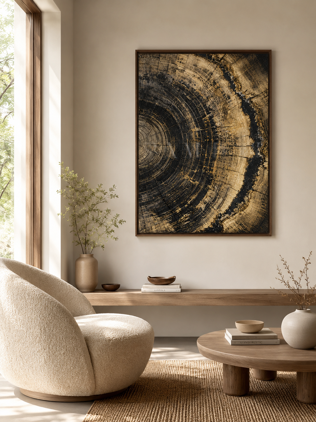 Golden Bark Tree Rings Wall Art Print — Instant Digital Download