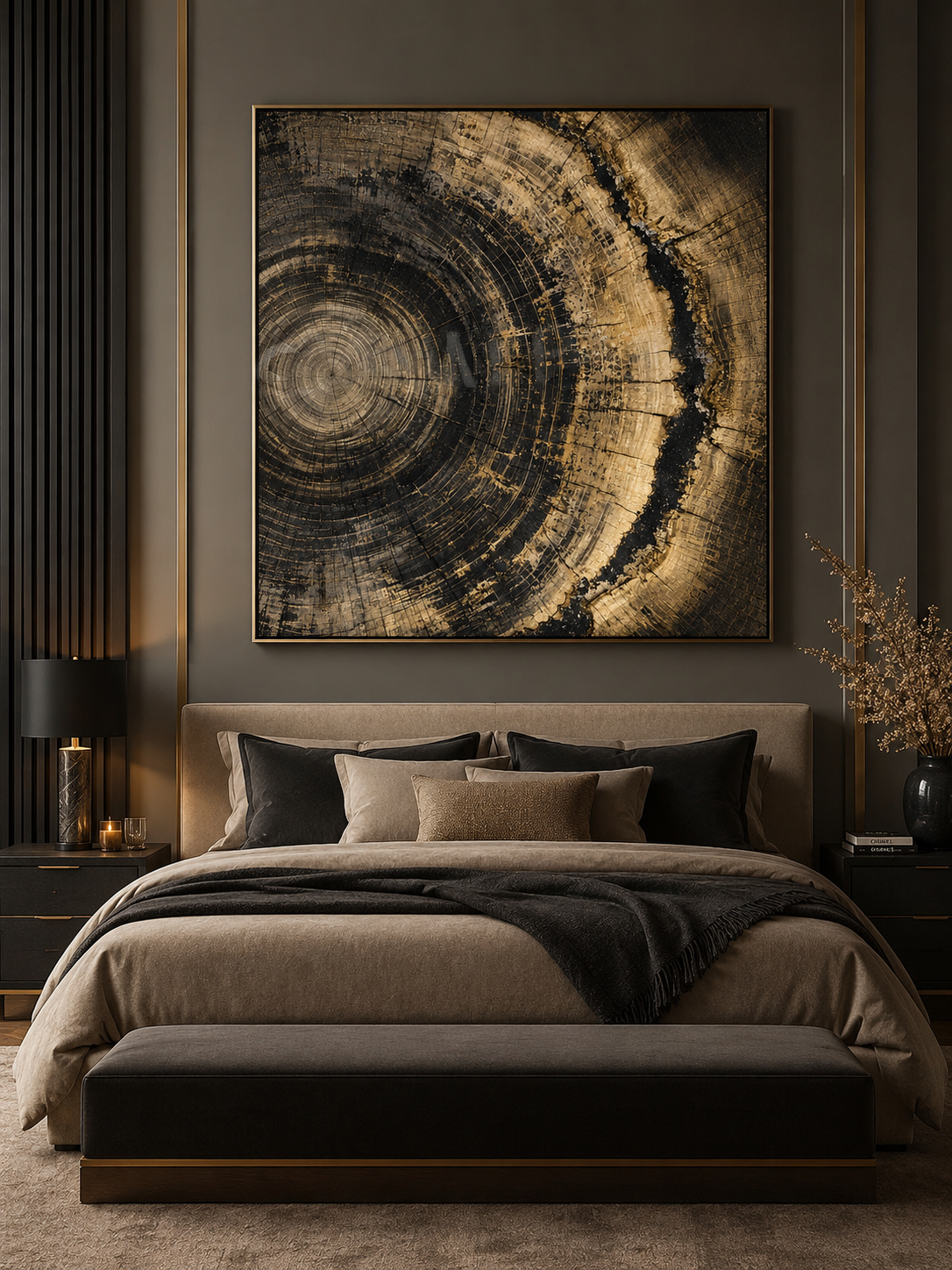 Golden Bark Tree Rings Wall Art Print — Instant Digital Download