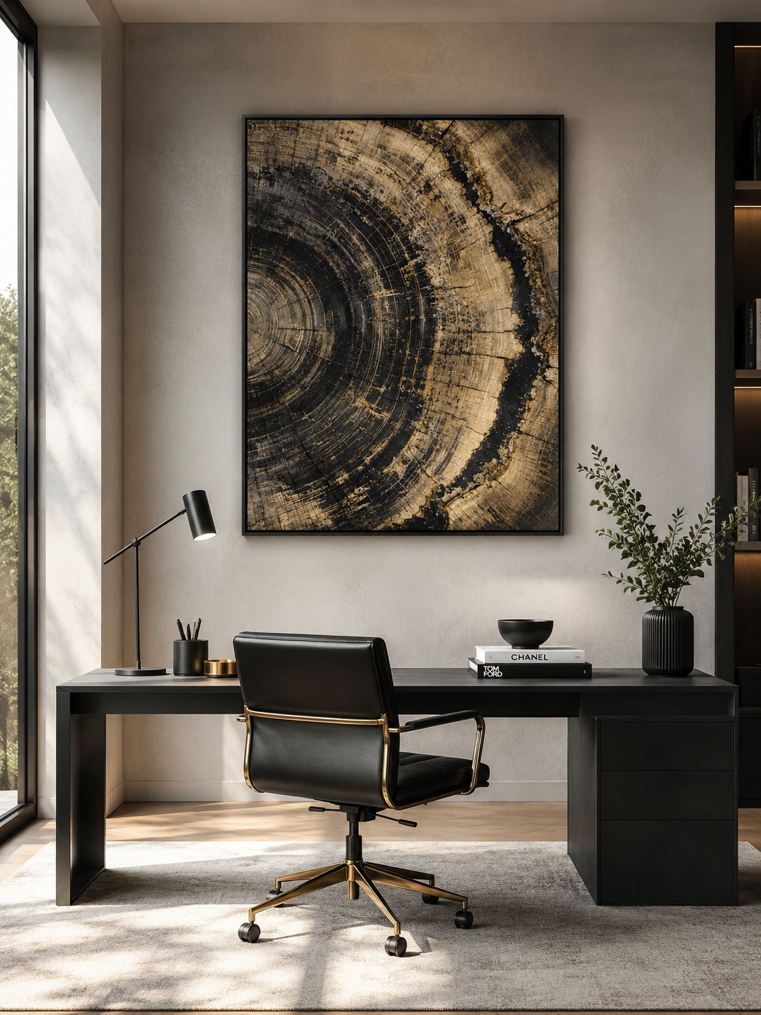 Golden Bark Tree Rings Wall Art Print — Instant Digital Download