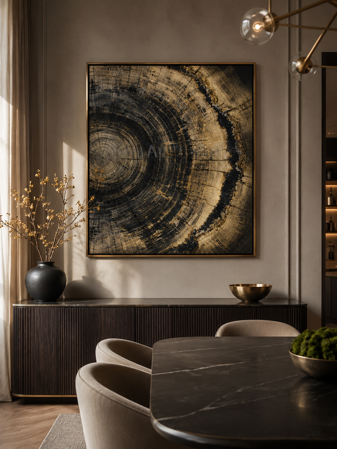 Golden Bark Tree Rings Wall Art Print — Instant Digital Download