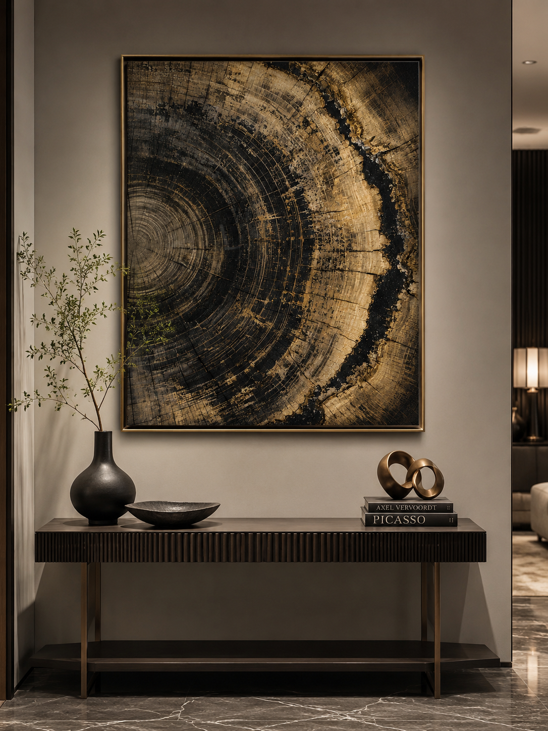 Golden Bark Tree Rings Wall Art Print — Instant Digital Download