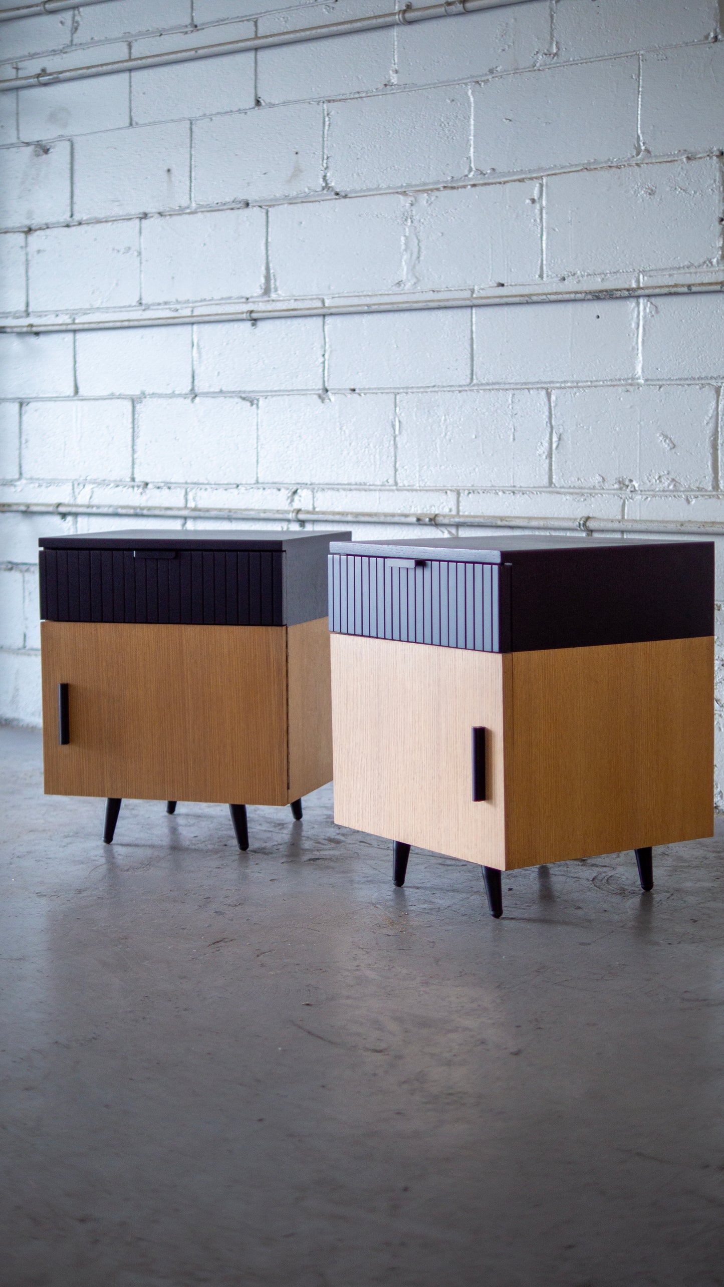 Vintage Fluted Oak Nightstands or End Tables