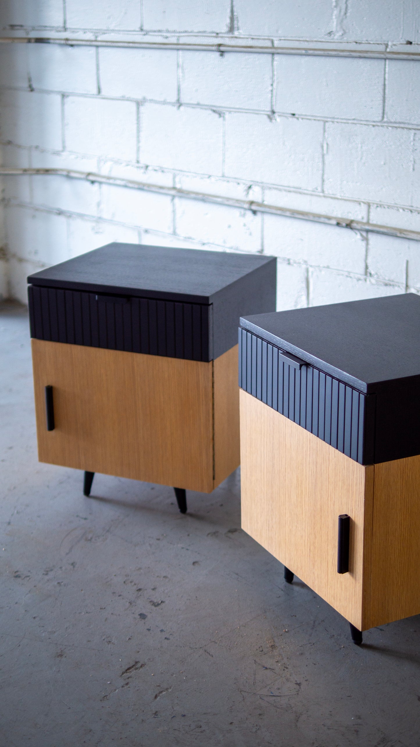 Vintage Fluted Oak Nightstands or End Tables