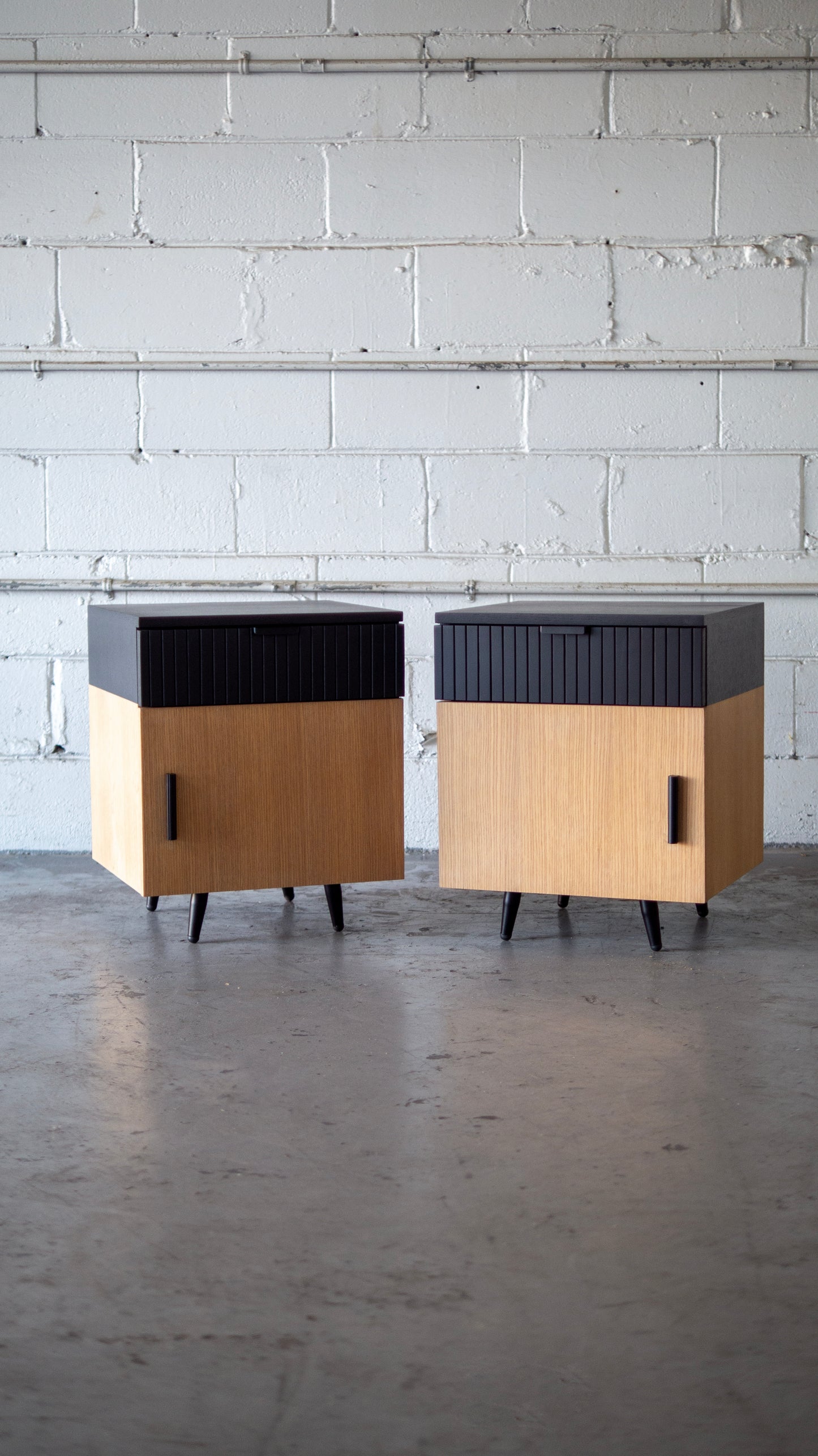 Vintage Fluted Oak Nightstands or End Tables