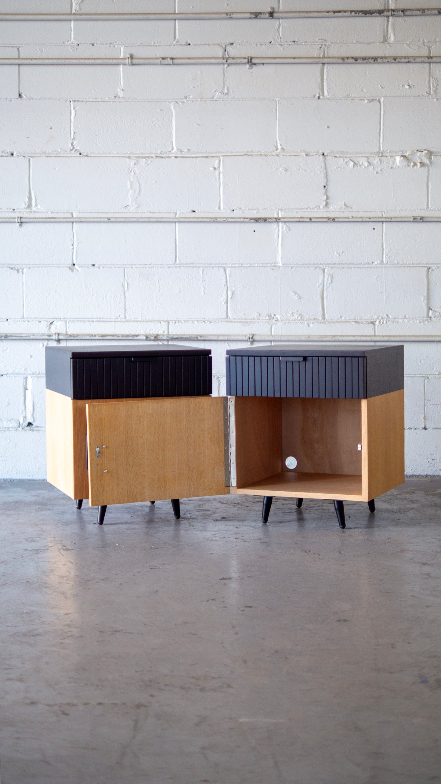 Vintage Fluted Oak Nightstands or End Tables