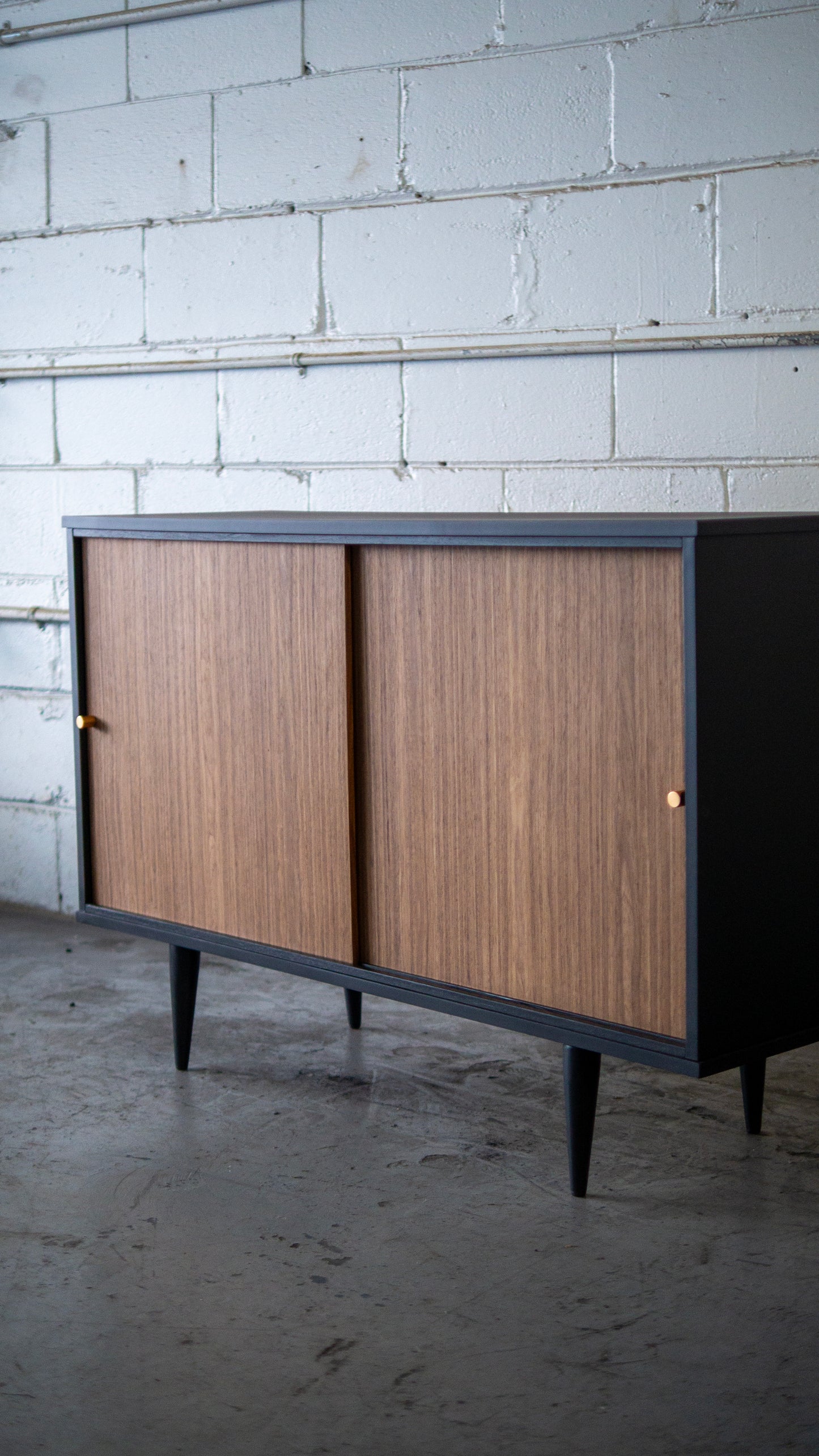 Walnut MCM Credenza — Vintage Sliding Door Storage Toronto