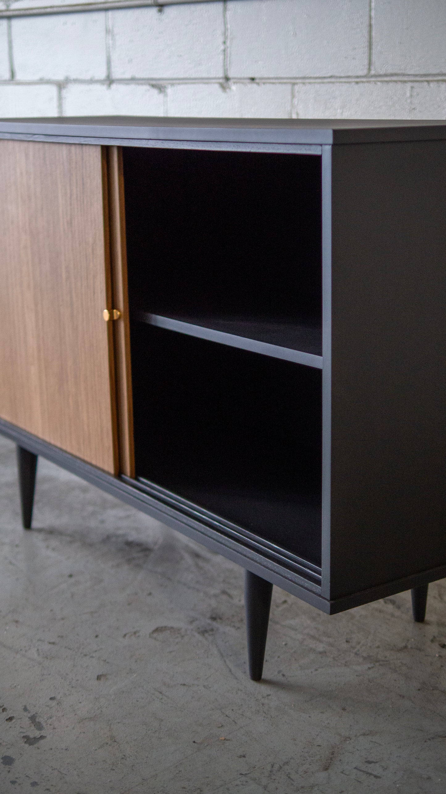 Walnut MCM Credenza — Vintage Sliding Door Storage Toronto