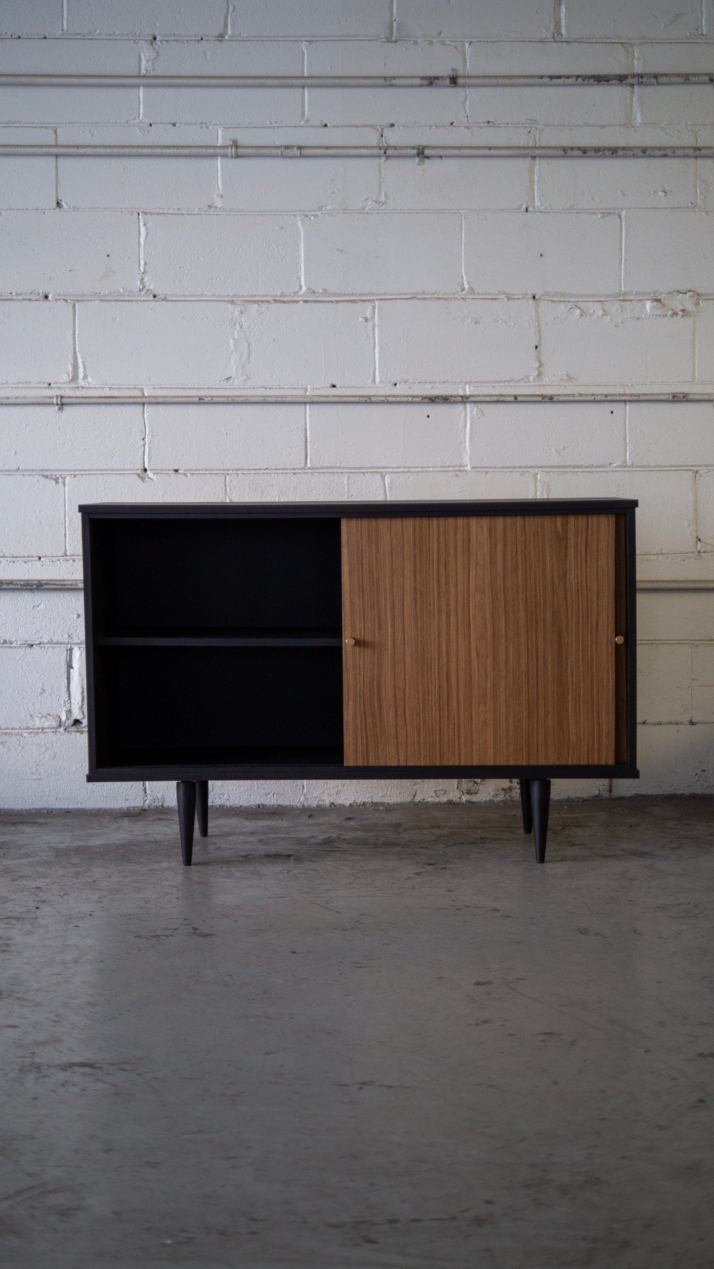 Walnut MCM Credenza — Vintage Sliding Door Storage Toronto