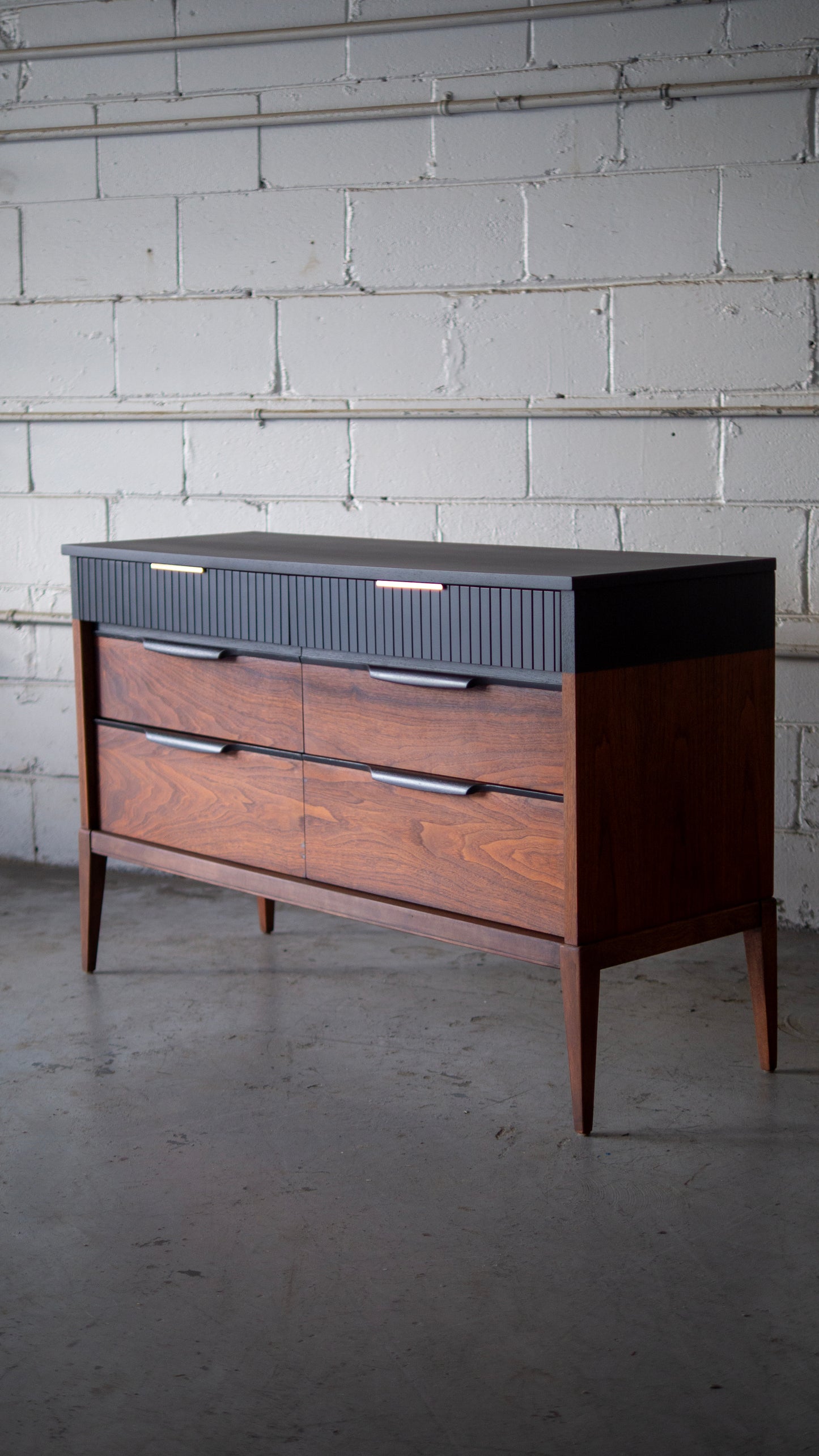 Kaufman MCM Black and Walnut Dresser or Credenza