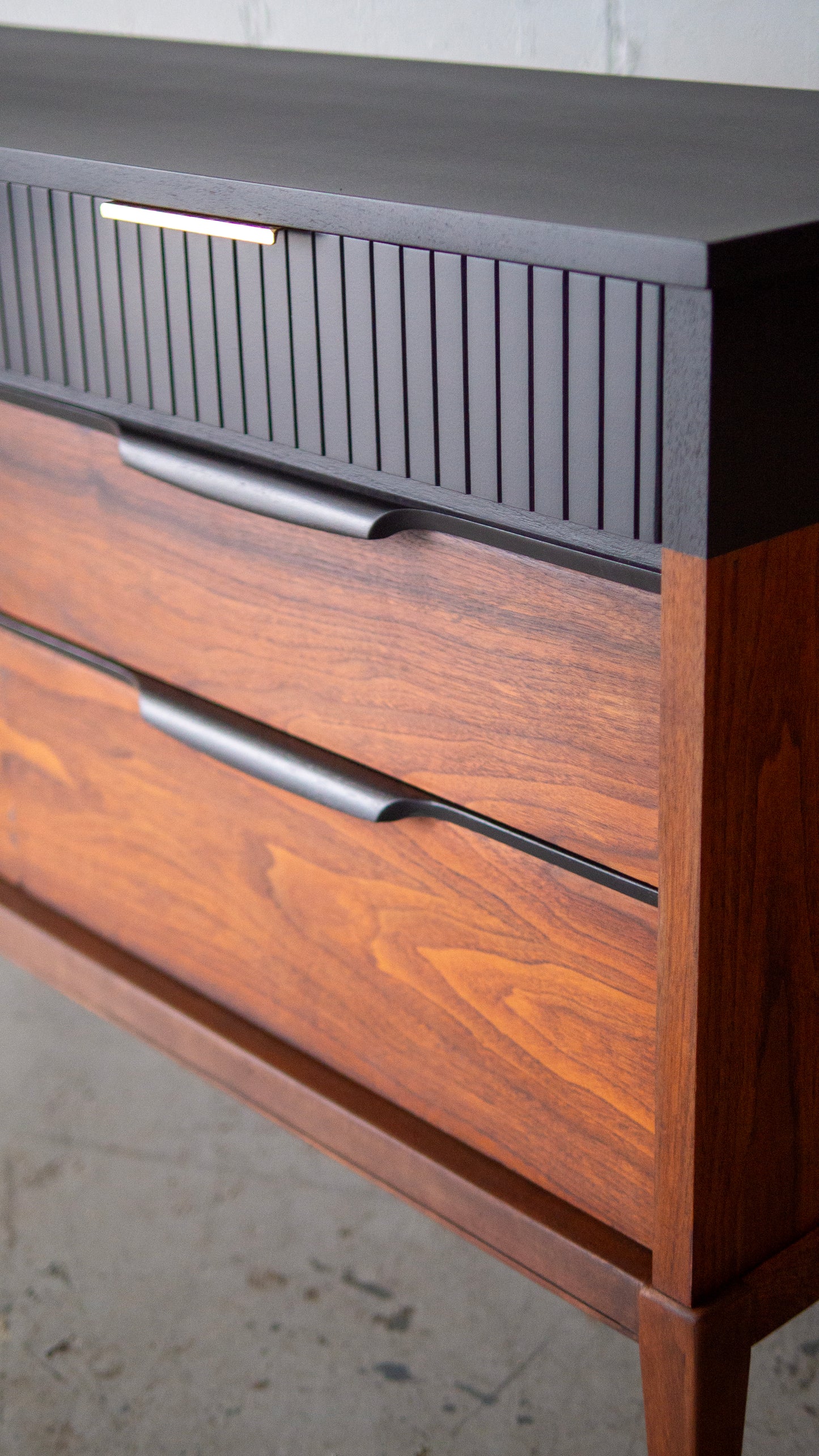 Kaufman MCM Black and Walnut Dresser or Credenza