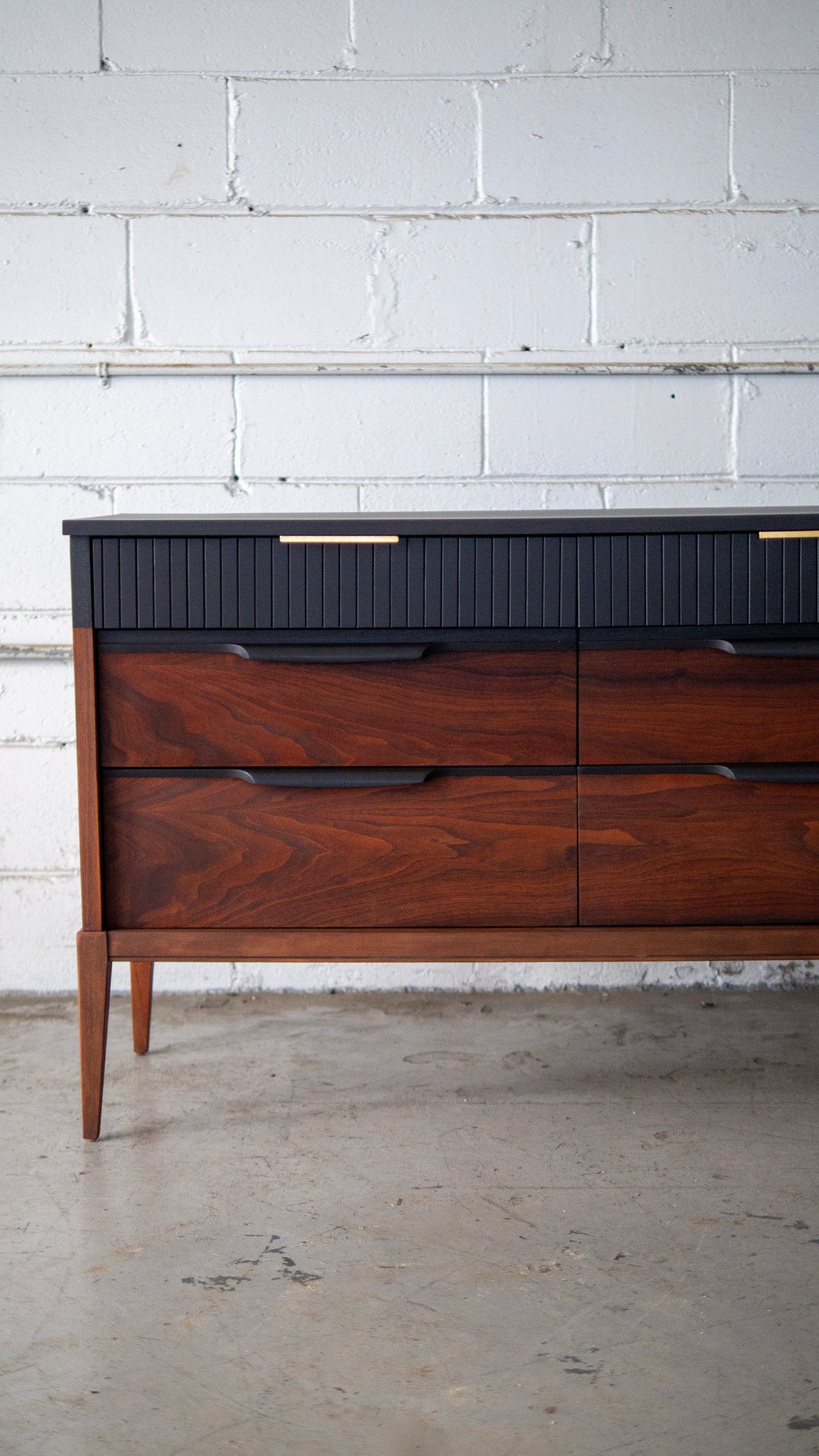 Kaufman MCM Black and Walnut Dresser or Credenza