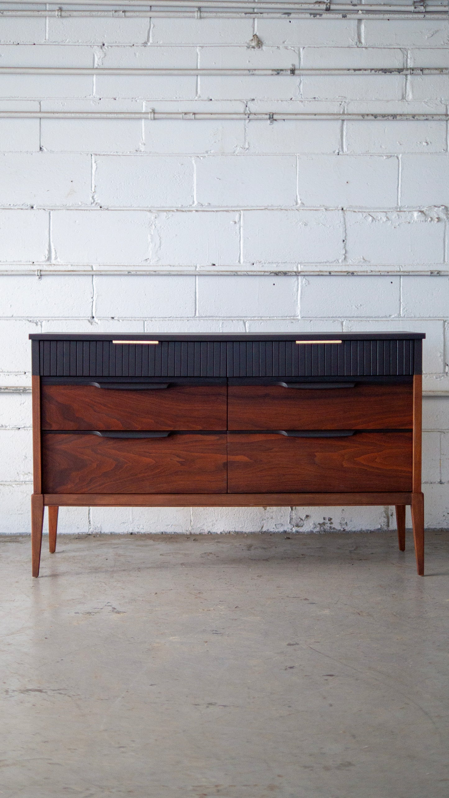 Kaufman MCM Black and Walnut Dresser or Credenza