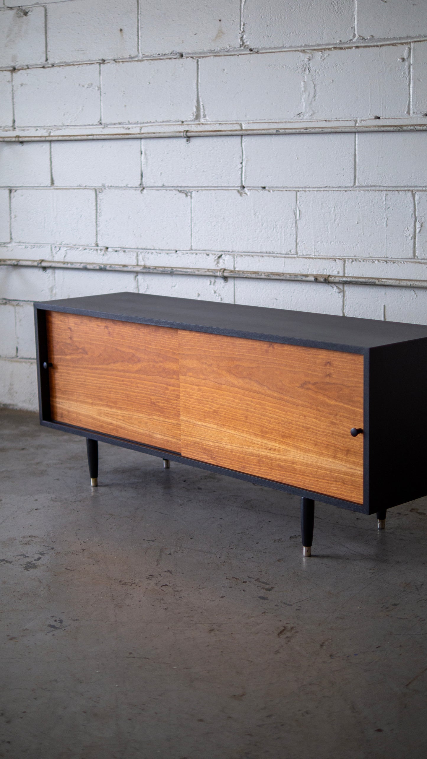 Custom 52” Walnut Media Console – Low-Profile Mid-Century Modern Credenza
