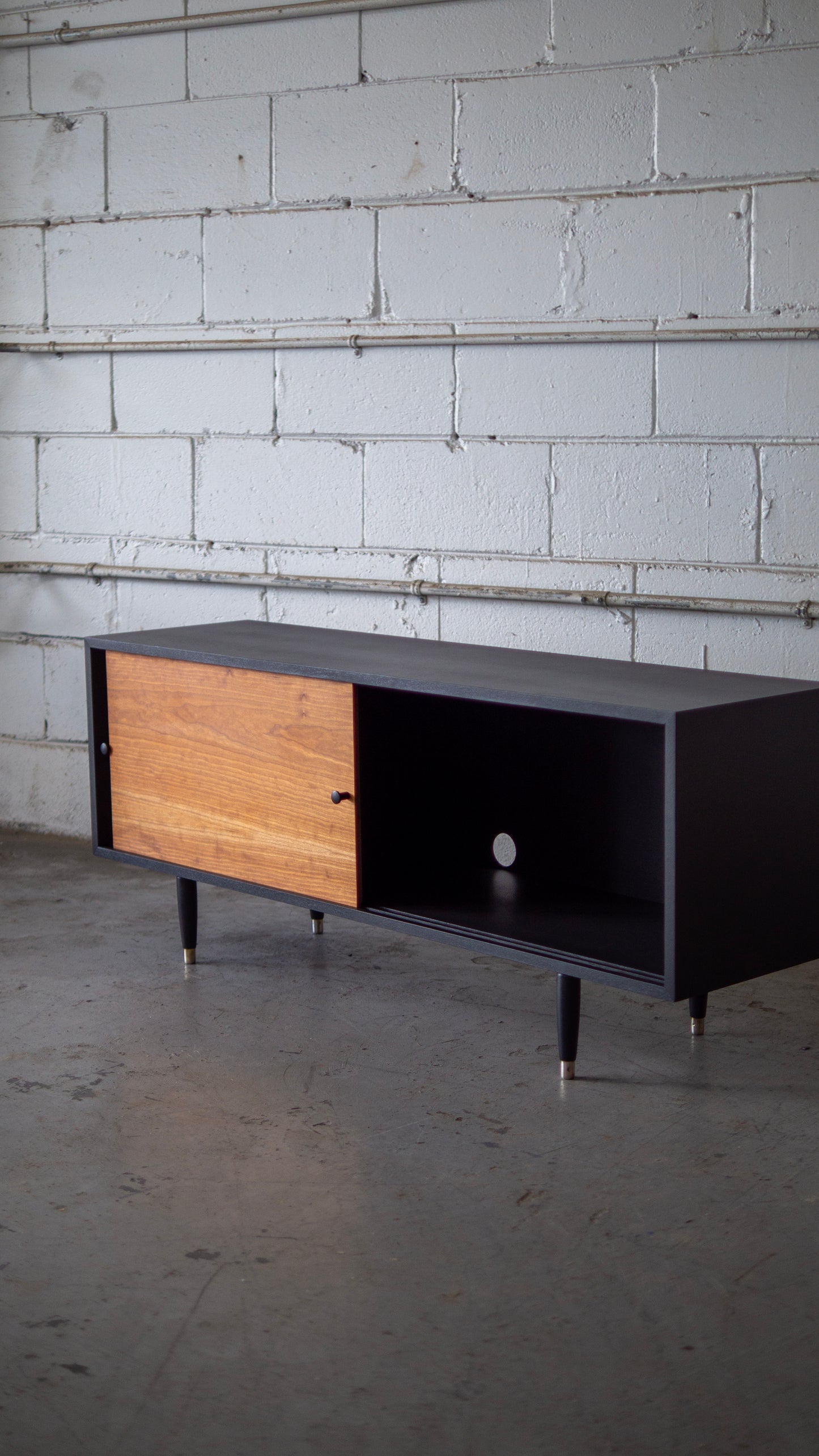 Custom 52” Walnut Media Console – Low-Profile Mid-Century Modern Credenza