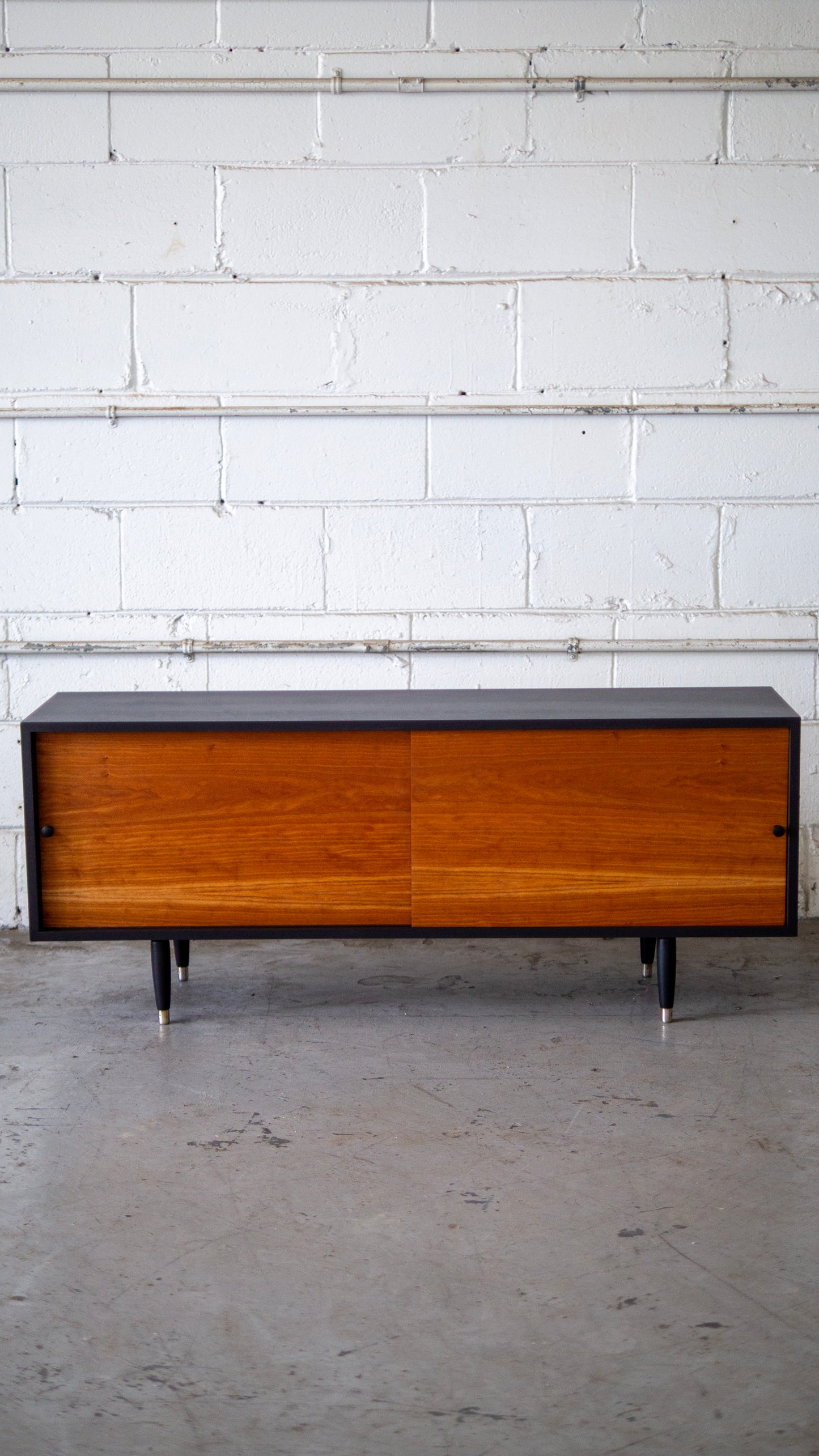 Custom 52” Walnut Media Console – Low-Profile Mid-Century Modern Credenza