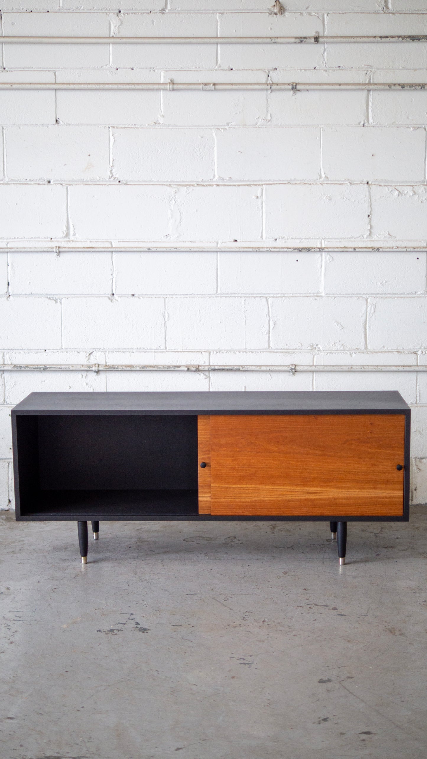 Custom 52” Walnut Media Console – Low-Profile Mid-Century Modern Credenza