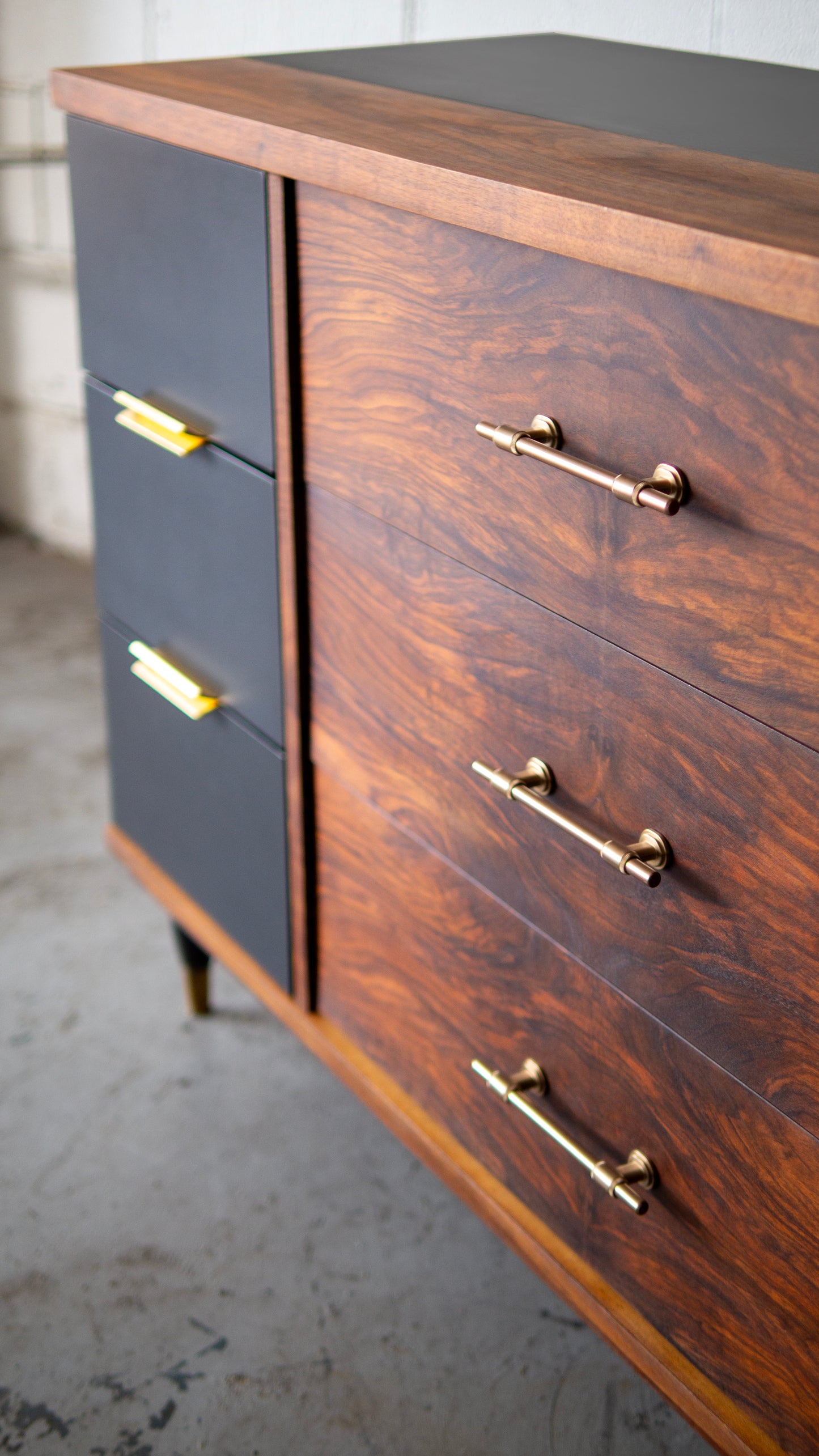 Walnut Burl Mid Century Dresser Revival